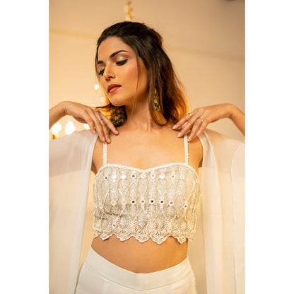 FORAM PATEL Light Blue Ruffle Cape with Blouse and Sharara (Set of 3)