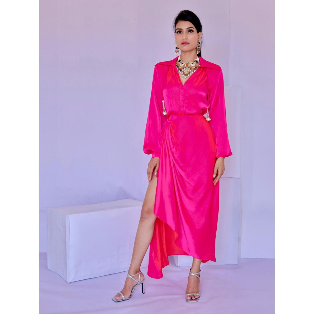FORAM PATEL Solid Pink Wrap Dress