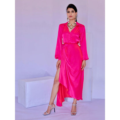 FORAM PATEL Solid Pink Wrap Dress