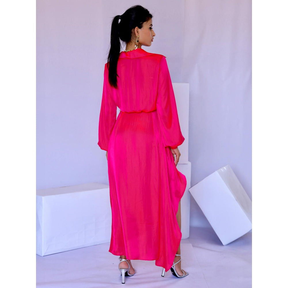 FORAM PATEL Solid Pink Wrap Dress