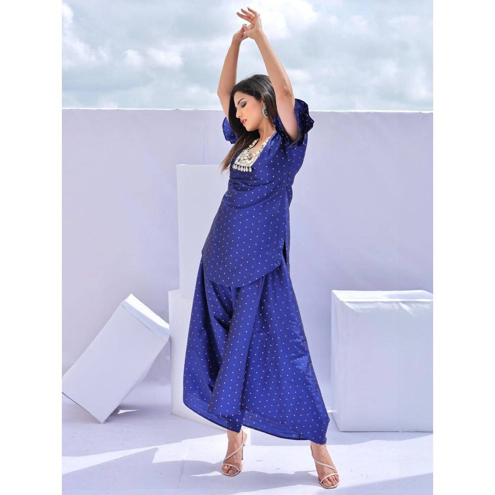 FORAM PATEL Electric Navy Blue Brocade Embroidered Co-Ord (Set of 2)