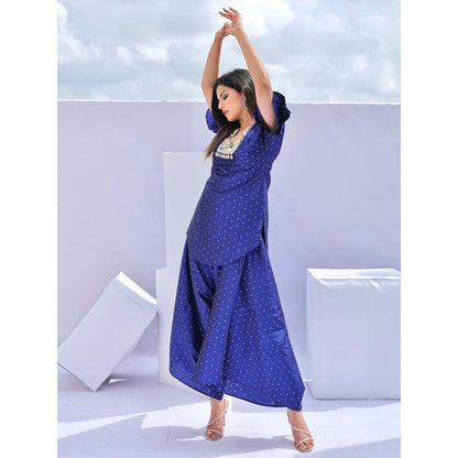 FORAM PATEL Electric Navy Blue Brocade Embroidered Co-Ord (Set of 2)