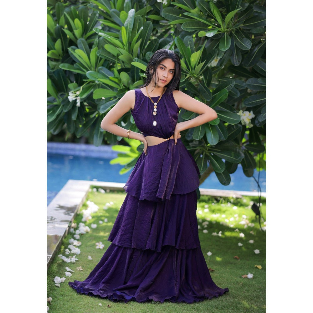 FORAM PATEL Purple Ruffle Maxi Dress