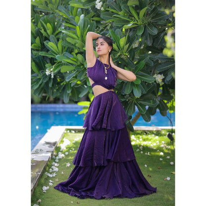 FORAM PATEL Purple Ruffle Maxi Dress