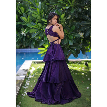 FORAM PATEL Purple Ruffle Maxi Dress