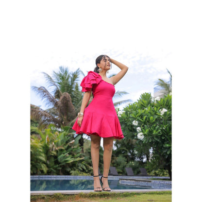 FORAM PATEL Pink One Shoulder Mini Dress