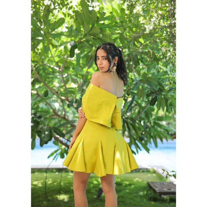 FORAM PATEL Lime Yellow Bow Mini Dress