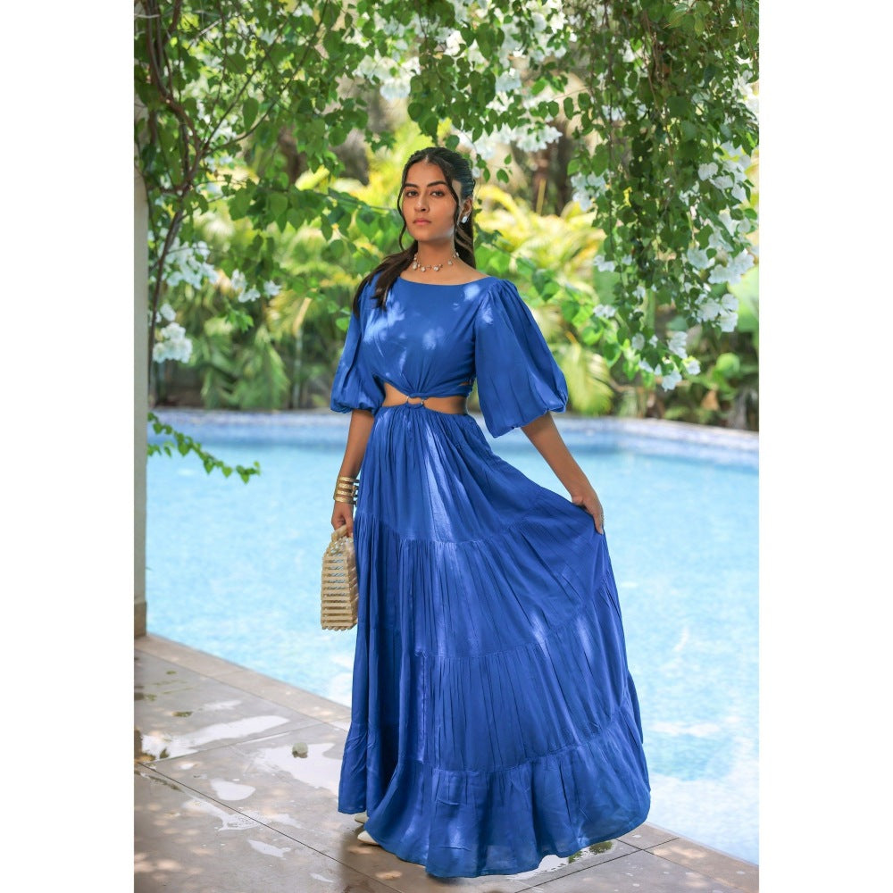 FORAM PATEL Electric Blue Tiered Maxi Dress