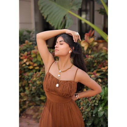 FORAM PATEL Brown Tiered Maxi Dress