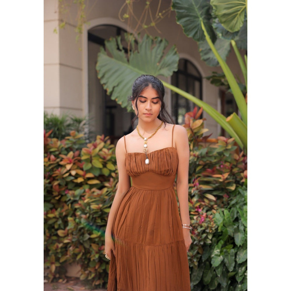 FORAM PATEL Brown Tiered Maxi Dress