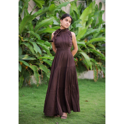 FORAM PATEL Dark Brown Tiered Maxi Dress