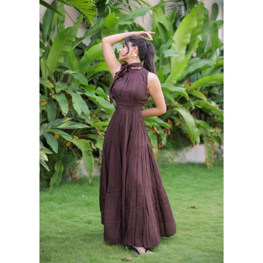 FORAM PATEL Dark Brown Tiered Maxi Dress