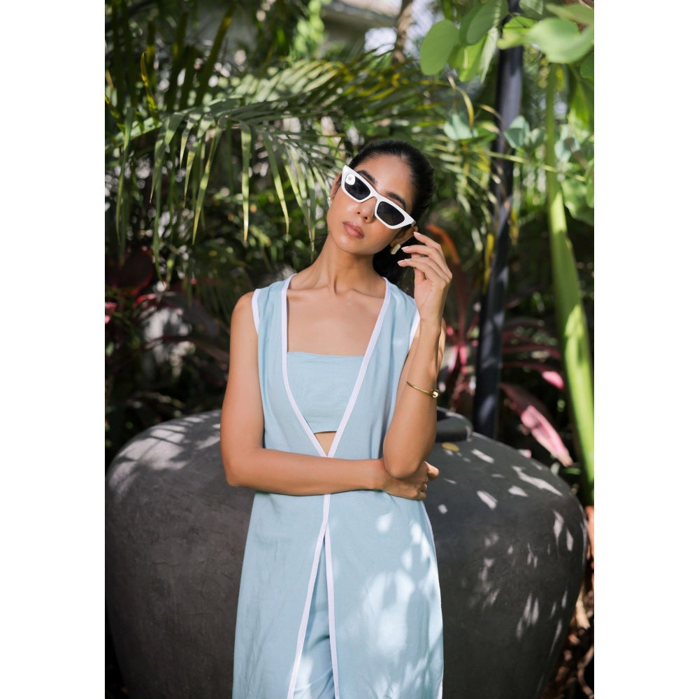 FORAM PATEL Sky Blue Jacket with Bustier and Pant (Set of 3)