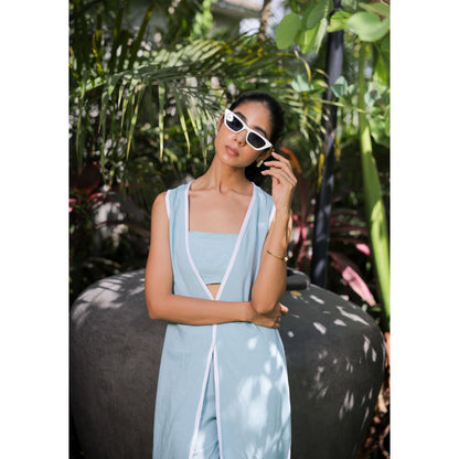 FORAM PATEL Sky Blue Jacket with Bustier and Pant (Set of 3)