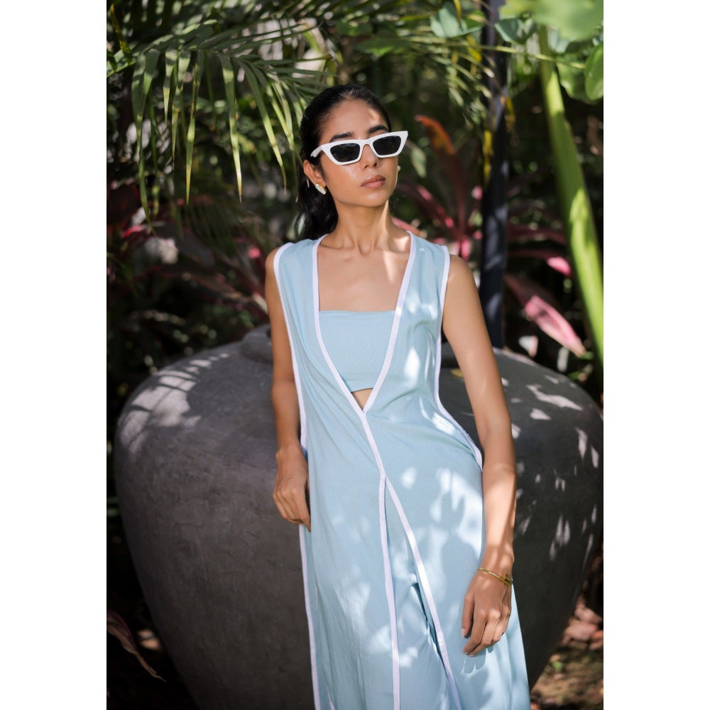 FORAM PATEL Sky Blue Jacket with Bustier and Pant (Set of 3)