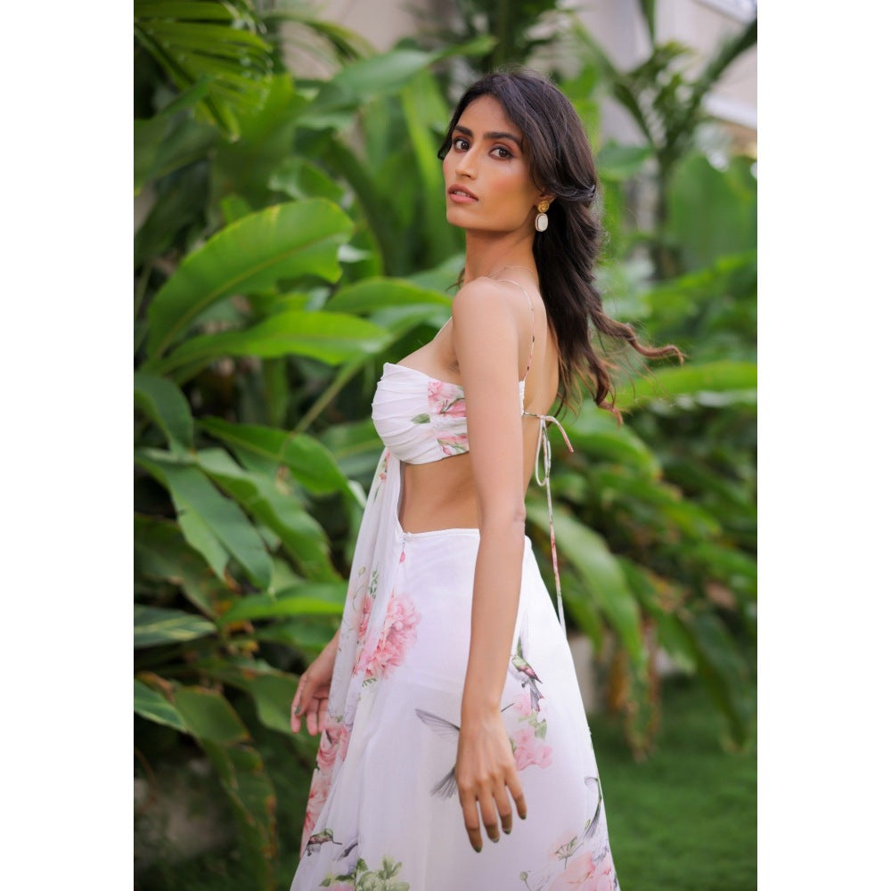 FORAM PATEL White Floral Printed Maxi Dress