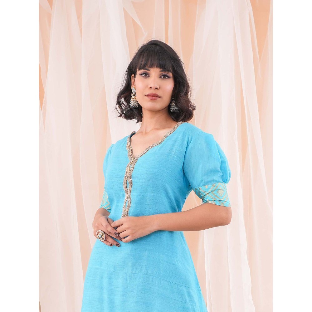 Farha Syed Teal Blue Kurta (Set of 3)