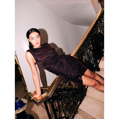 KANGANA TREHAN Wine Metallic Jersey Knotted Dress