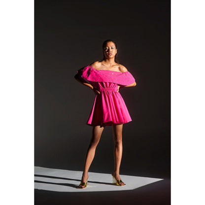 KANGANA TREHAN Pink Embellished Off-Shoulder Dress