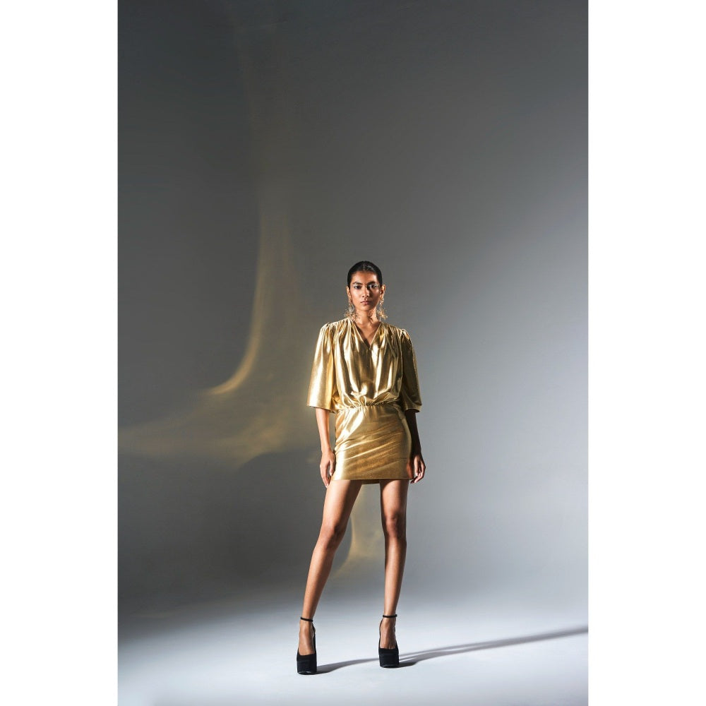 KANGANA TREHAN Metallic Gold Solid/Plain Dress