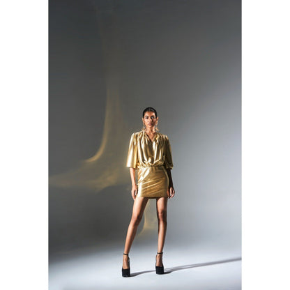 KANGANA TREHAN Metallic Gold Solid/Plain Dress