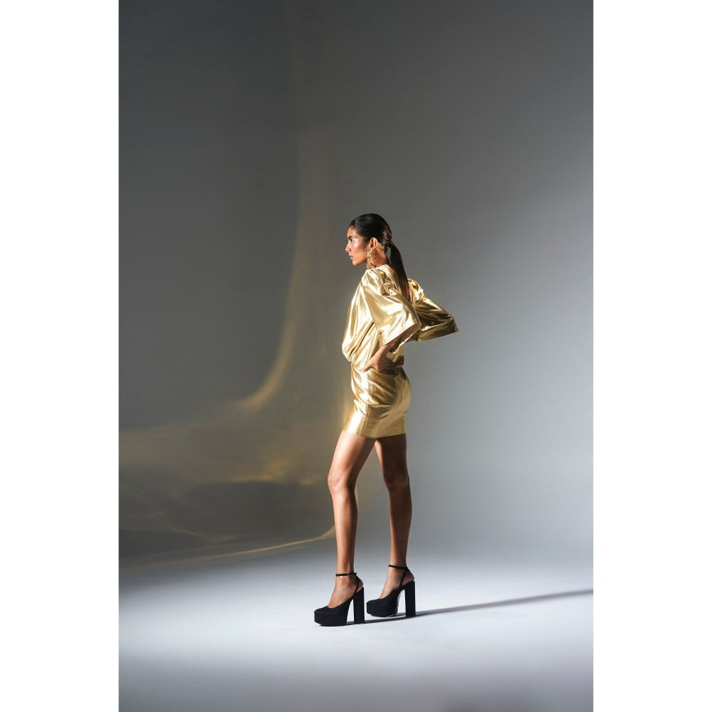 KANGANA TREHAN Metallic Gold Solid/Plain Dress