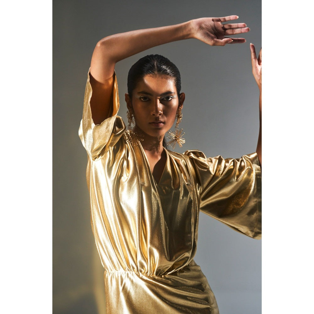 KANGANA TREHAN Metallic Gold Solid/Plain Dress