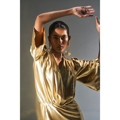 KANGANA TREHAN Metallic Gold Solid/Plain Dress