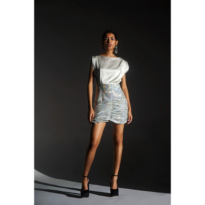 KANGANA TREHAN Sheen with Sand Wash Satin & Metallic Rainbow Jersey Dress