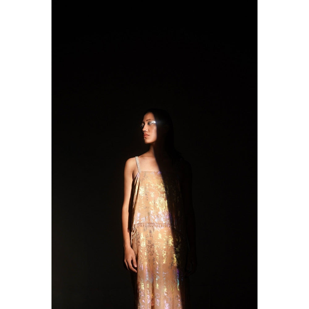 KANGANA TREHAN Peach Metallic Jacquard Chandelier Dress
