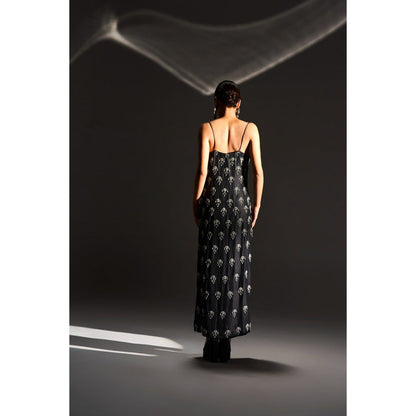 KANGANA TREHAN Black Strappy Embellished Dress with Slits