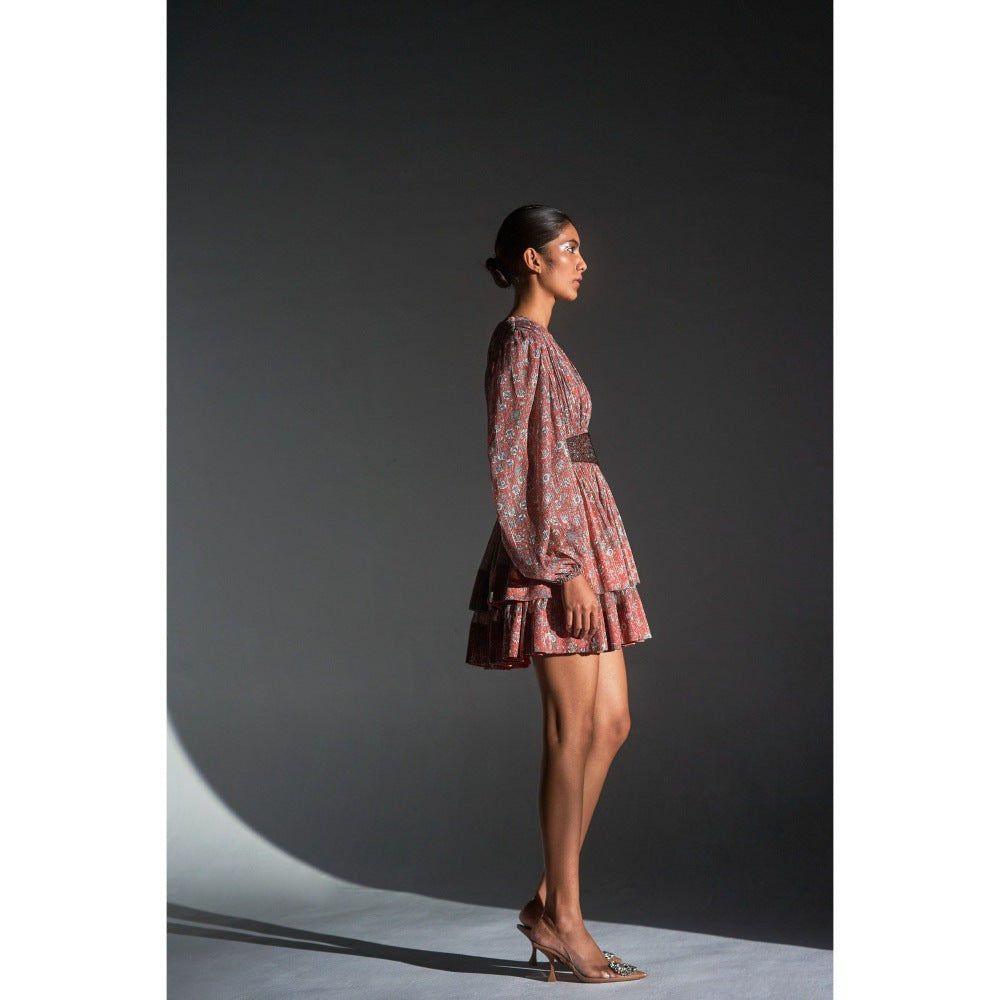 KANGANA TREHAN Floral Print Balloon Sleeve Dress