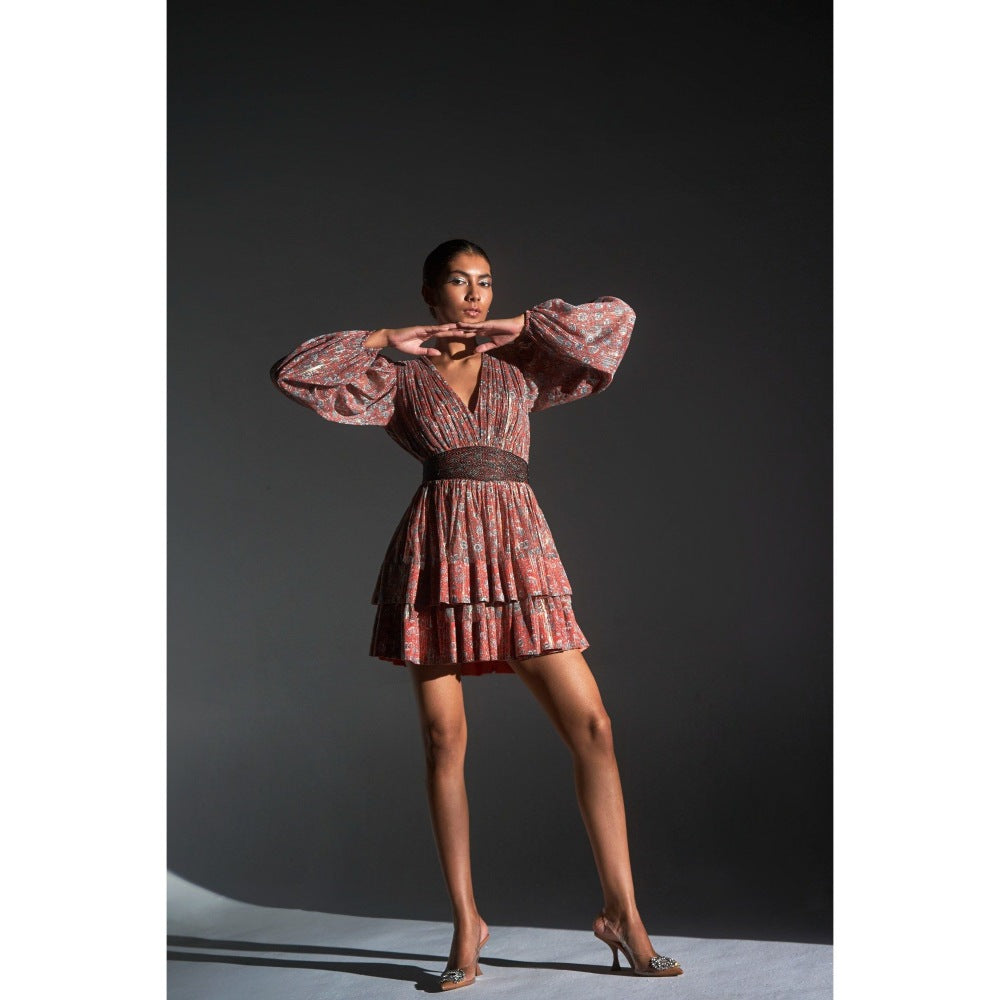 KANGANA TREHAN Floral Print Balloon Sleeve Dress