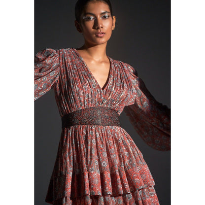 KANGANA TREHAN Floral Print Balloon Sleeve Dress
