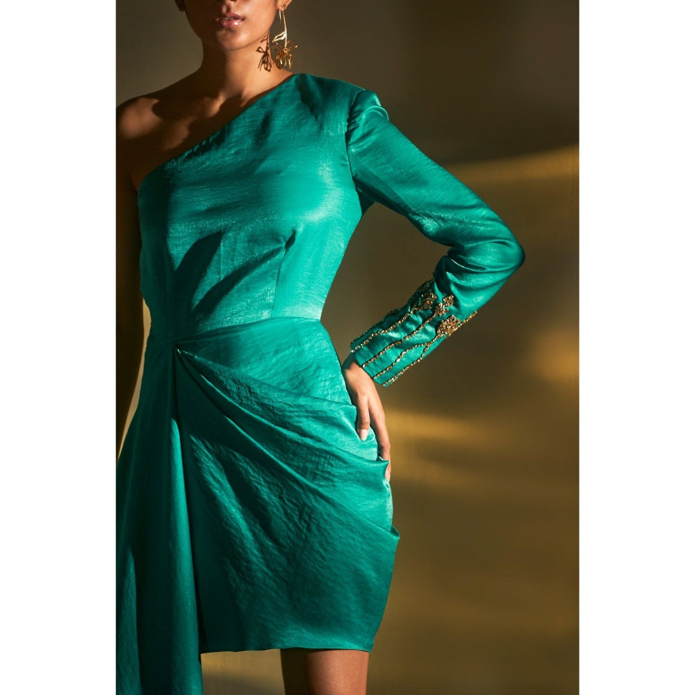 KANGANA TREHAN Teal One Shoulder Dress