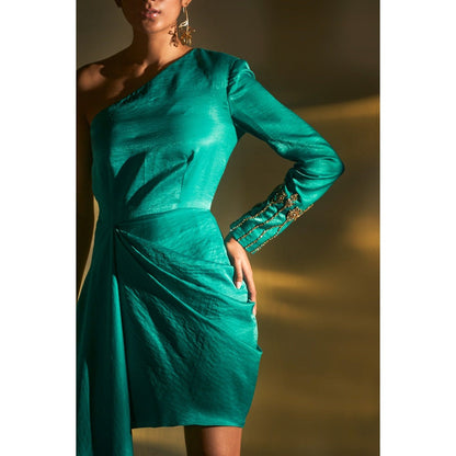 KANGANA TREHAN Teal One Shoulder Dress