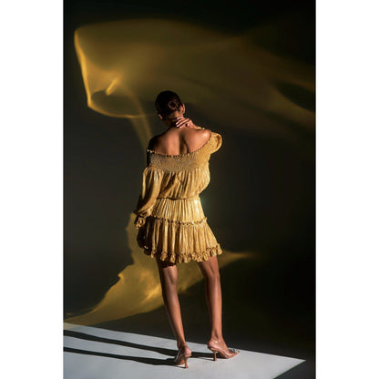KANGANA TREHAN Gold Off-Shoulder Sequinned Dress