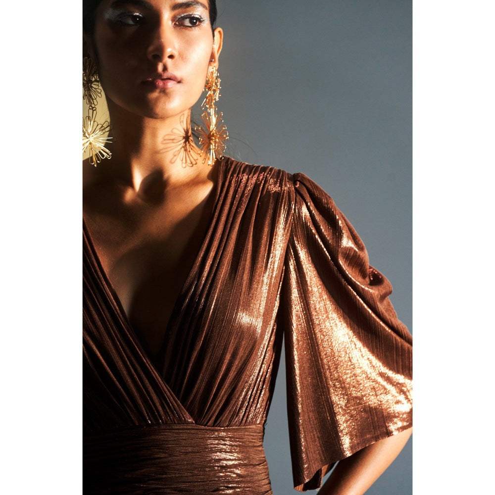 KANGANA TREHAN Deep Neck Brown Sheen Dress