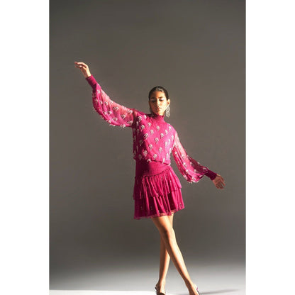 KANGANA TREHAN Pink Embellished High Neck Dress