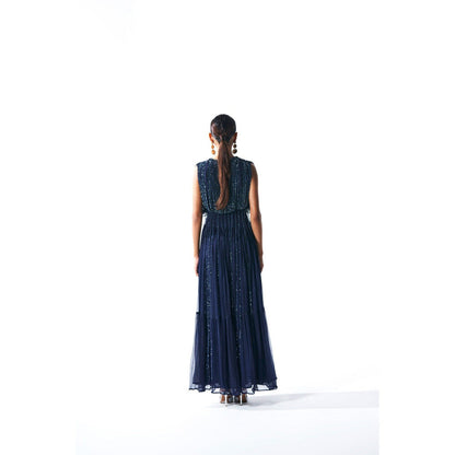 KANGANA TREHAN Navy Blue Maxi Dress with Crystal Strings