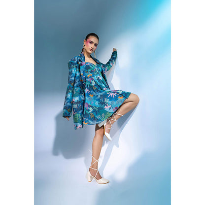 Gazab By Miku Kumar Teal La Villette Paris Mini Dress with Blazer (Set of 2)