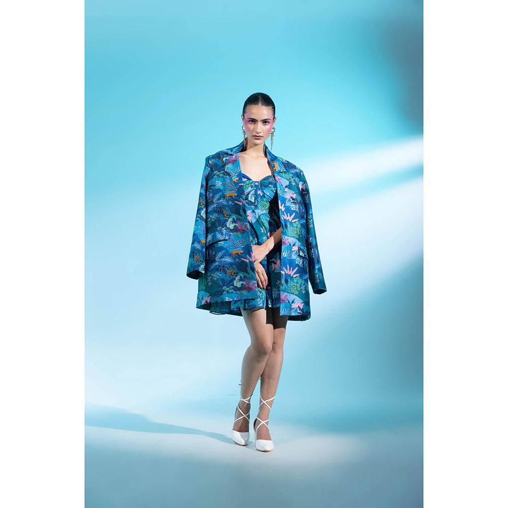 Gazab By Miku Kumar Teal La Villette Paris Mini Dress with Blazer (Set of 2)