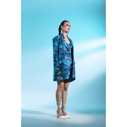 Gazab By Miku Kumar Teal La Villette Paris Mini Dress with Blazer (Set of 2)