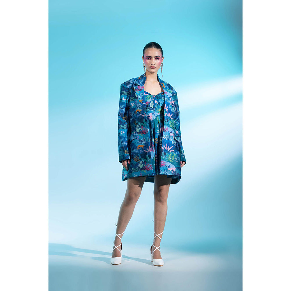 Gazab By Miku Kumar Teal La Villette Paris Mini Dress with Blazer (Set of 2)