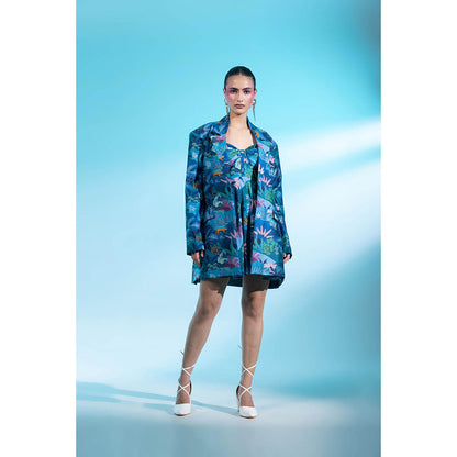 Gazab By Miku Kumar Teal La Villette Paris Mini Dress with Blazer (Set of 2)
