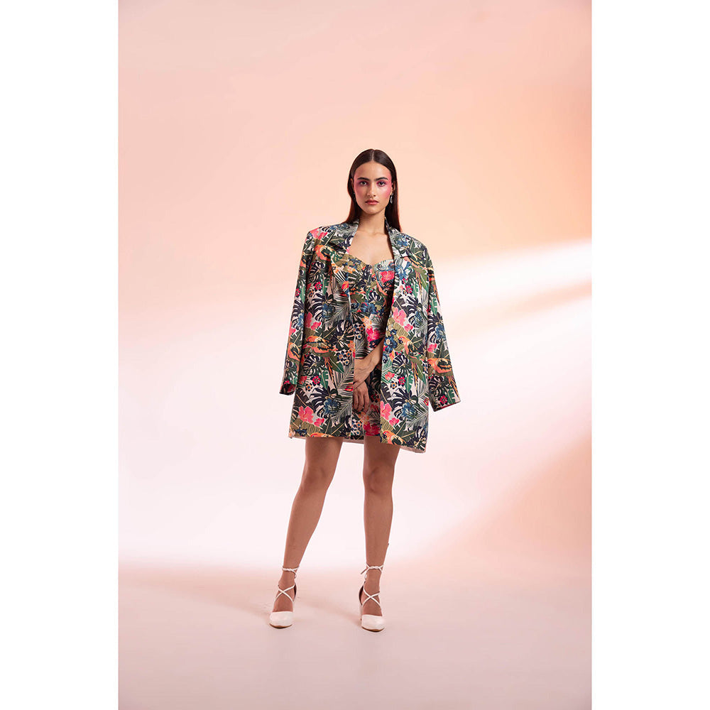 Gazab By Miku Kumar Multi-Colour Parc Floral Paris Mini Dress with Jacket (Set of 2)
