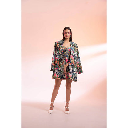 Gazab By Miku Kumar Multi-Colour Parc Floral Paris Mini Dress with Jacket (Set of 2)