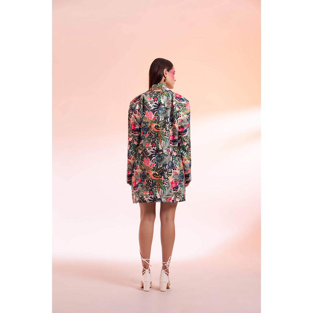 Gazab By Miku Kumar Multi-Colour Parc Floral Paris Mini Dress with Jacket (Set of 2)