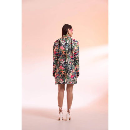 Gazab By Miku Kumar Multi-Colour Parc Floral Paris Mini Dress with Jacket (Set of 2)
