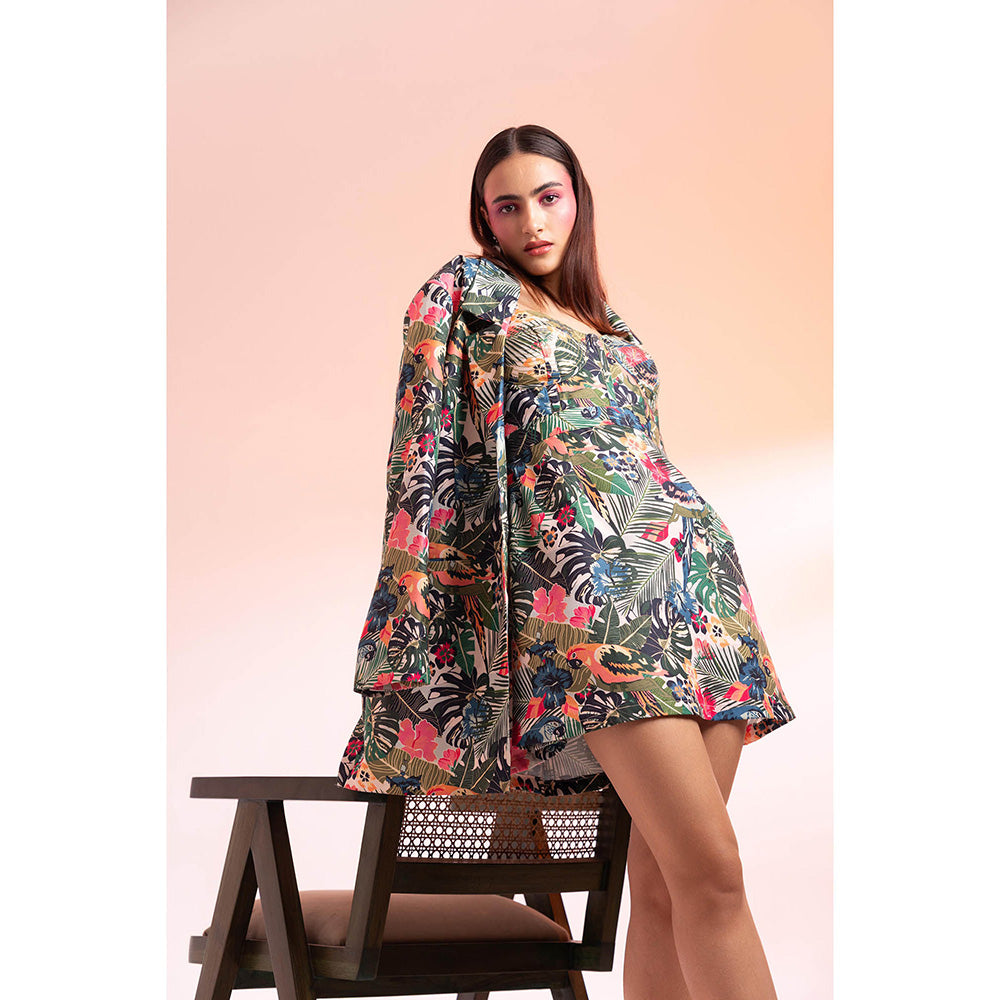 Gazab By Miku Kumar Multi-Colour Parc Floral Paris Mini Dress with Jacket (Set of 2)